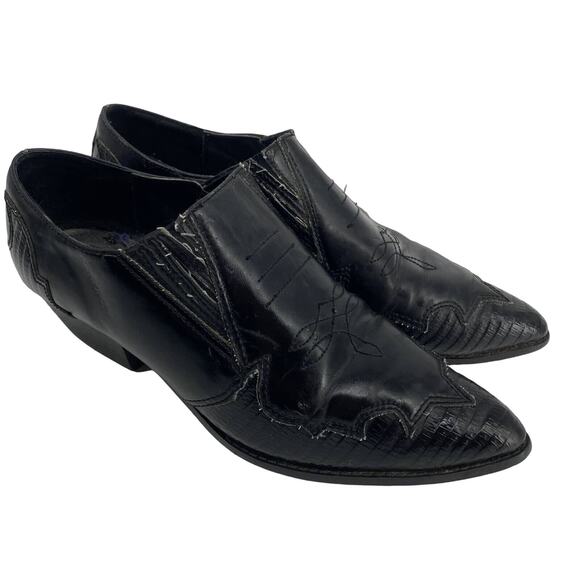 @Tab Shoes - vintage 9 & CO women 7M Black Leather western heel pointed ankle embossed boots